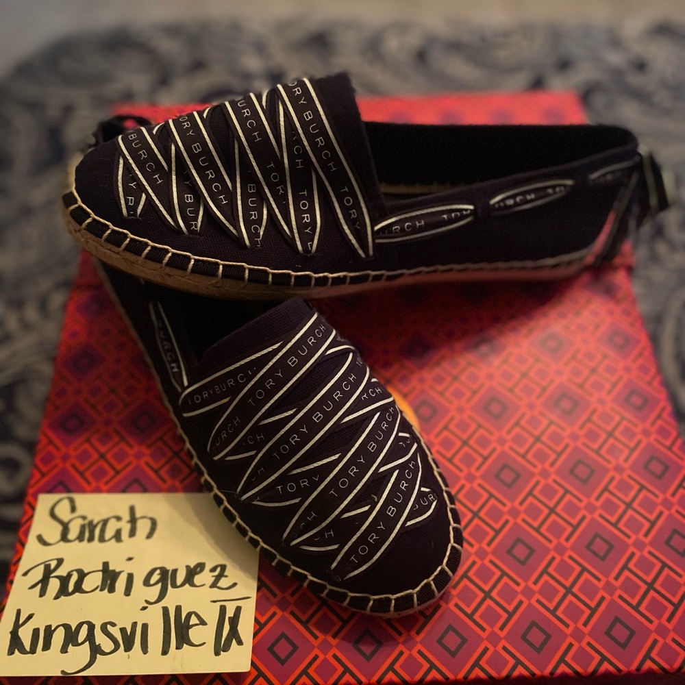 Size 9 Tory Burch espadrille navy new in box